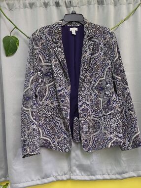 Chico's Purple Paisley Open-Front Blazer